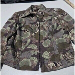 Simon Chang Size 10 Jacket Batik/ Floral Pattern Muted Colors